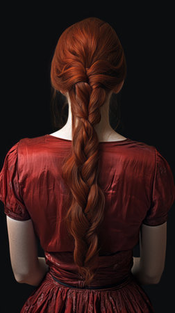 Rear view of a girl with flowing long red hairの素材