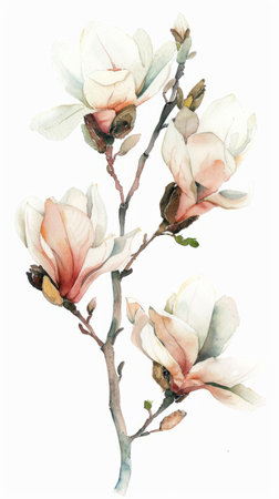 Watercolor illustration of a branch of a blooming Magnoliaの素材