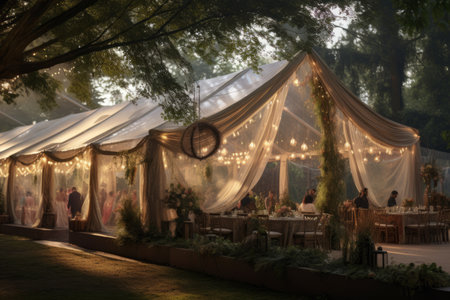 Wedding tent for celebrating a wedding in the summer outdoorsの素材