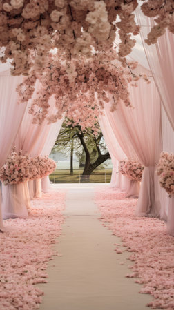 Wedding pink tent for a summer wedding celebration in natureの素材