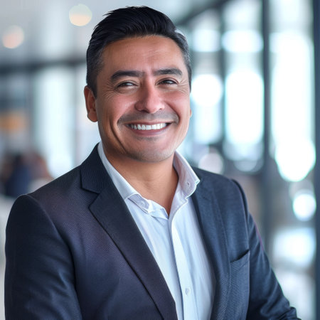 Smiling active Hispanic business manの素材