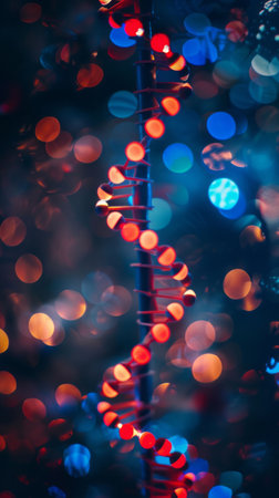 Abstract DNA structure on a blurred background with bright elementsの素材