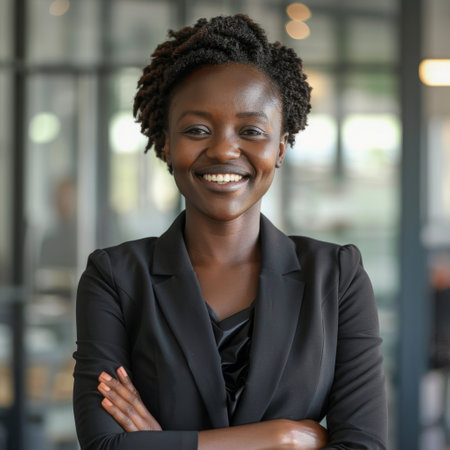 Smiling active African American businesswomanの素材