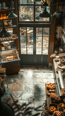 Young girl businesswoman baker in her bakery storeの素材