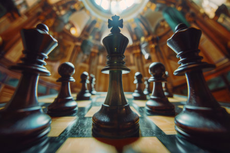 Chess piece queen close-up on a chessboardの素材