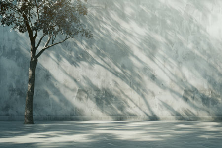 Sunlit terrace near the house, shadows on the wallの素材