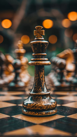 Chess piece queen close-up on a chessboardの素材