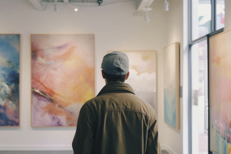 Man in an art gallery or museumの素材