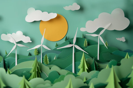 Paper cut , clean power energy, windmills in natureの素材