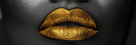 Close up of a female face with gold lips, perfect for an art exhibitionの素材