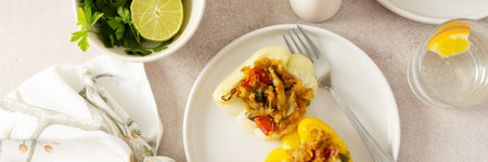Enjoy a delicious and wholesome meal with stuffed bell peppers filled with quinoa, lentils and...