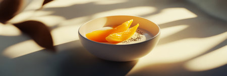 A refreshing yogurt bowl with mango and chia seeds, providing a healthy and flavorful start to your day with natural, nourishing ingredients, bannerの素材