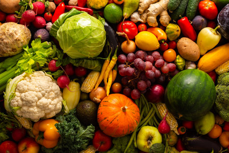 Organic seasonal vegetables from an autumn farm harvest, including fresh, ripe veggies grown naturally and handpicked for quality, organic local seasonal vegetablesの写真素材