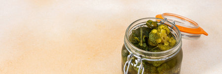 Fermentation of fresh cabbage, broccoli sauerkraut, bannerの写真素材