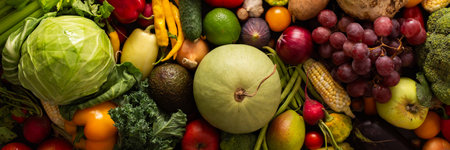 The autumn farm harvest brings fresh, organic vegetables that are ripe, wholesome, and ready to be enjoyed in healthy, farm-to-table meals, organic local seasonal vegetables, bannerの写真素材