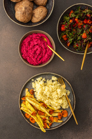 Enjoy a hearty breakfast or lunch with millet, baked zucchini, and carrots, paired with a fresh...