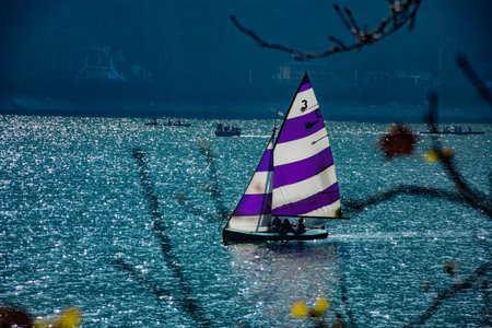 Nainital Lake with sailboatのeditorial素材