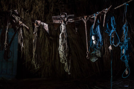 Color picture of old fishing equipmentの写真素材