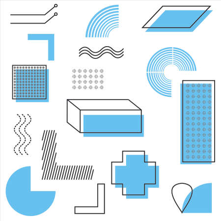 universal trend halftone geometric shape set with blue sky element compositionのイラスト素材