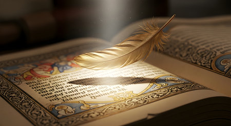 Feather and the Holy Bible, close-up, shallow depth of fieldの素材