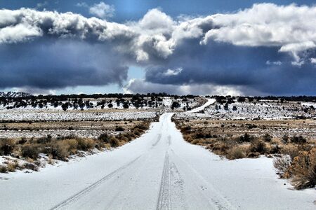 Snowy desert roadの写真素材