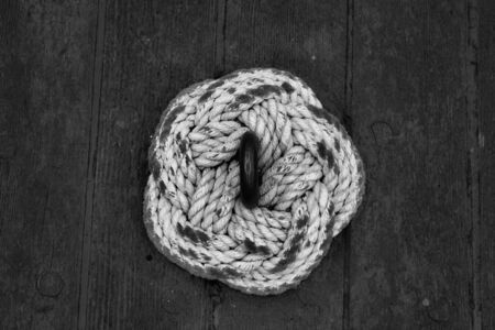 Rope knot on a tall shipの写真素材