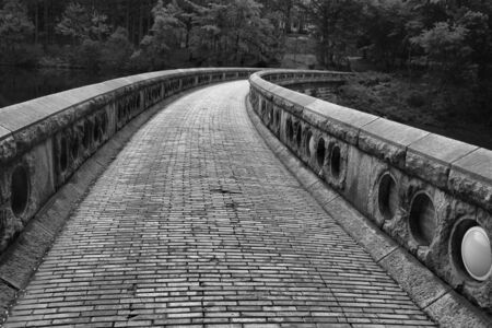 Black and white of a curved walkwayの写真素材