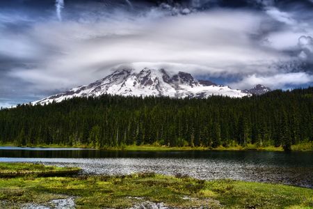 Mt. Rainier with lake in foregroundの写真素材