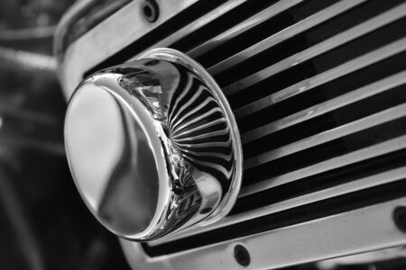 Black and white shot of shiny part of car engineの写真素材