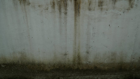 Old cement wall with moss,scracthes,water stain,beautiful textureの写真素材