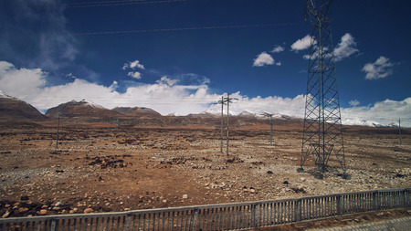 Mountain and Land with some of clouds and sky with high contrastの写真素材