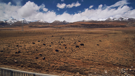 Mountain and Land with some of clouds and sky with high contrastの写真素材