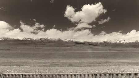 Land and Clear Sky in the Sepia toneの写真素材