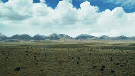 Mountain and land with old town look and clear sceneryの写真素材