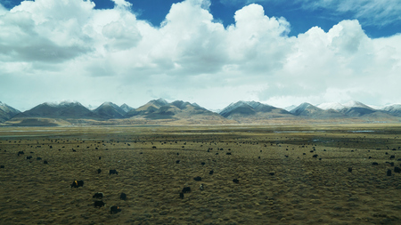 Mountain and land with old town look and clear sceneryの写真素材