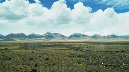 Mountain and land with old town look and clear sceneryの写真素材
