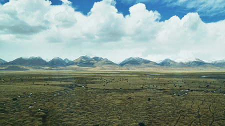 Mountain and land with old town look and clear sceneryの写真素材