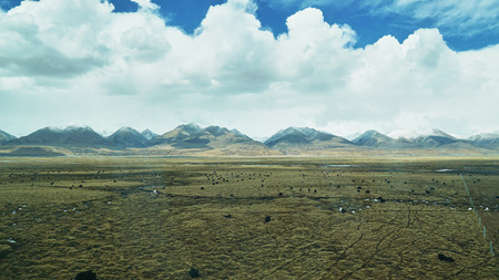 Mountain and land with old town look and clear sceneryの写真素材