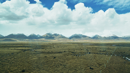 Mountain and land with old town look and clear sceneryの写真素材
