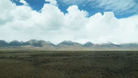 Mountain and land with old town look and clear sceneryの写真素材