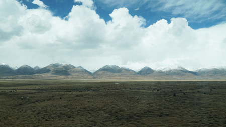 Mountain and land with old town look and clear sceneryの写真素材