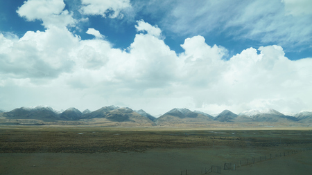 Mountain and land with old town look and clear sceneryの写真素材