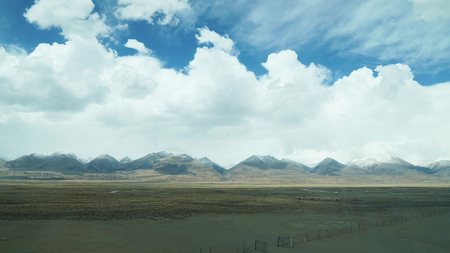 Mountain and land with old town look and clear sceneryの写真素材