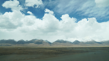 Mountain and land with old town look and clear sceneryの写真素材