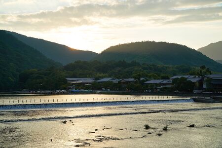 Sunset at Katsura River in Arashiyama,Kyotoの写真素材