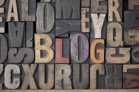 The word Blog written out in very old and worn letterpress typeの写真素材
