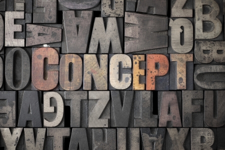 The word Concept written out in very old and worn letterpress typeの写真素材