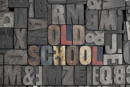 The words Old School written out in old letterpress typeの写真素材