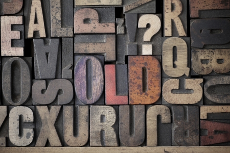 The word Old written out in very old and worn letterpress typeの写真素材