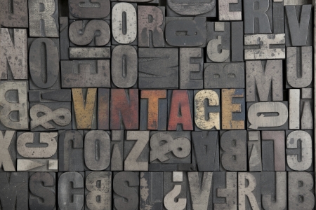 The word Vintage written in very old letterpress typeの写真素材